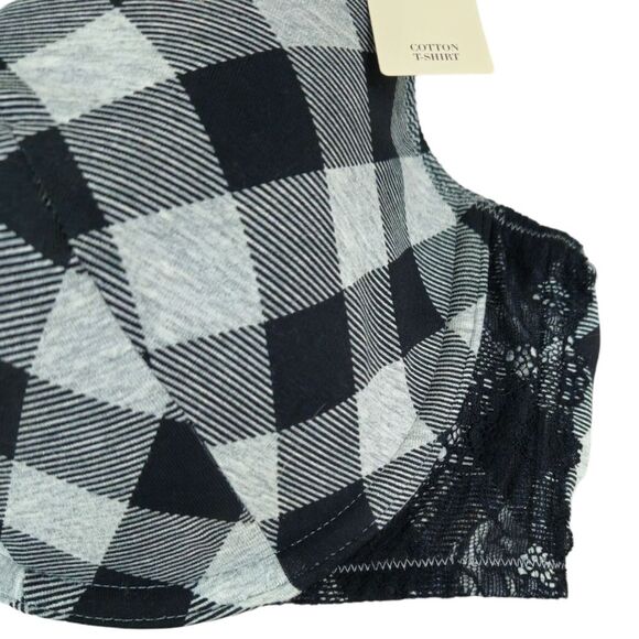Lane Bryant Cacique Black and Gray Plaid Tshirt Comfort Bra 44C NWT - Picture 5 of 7